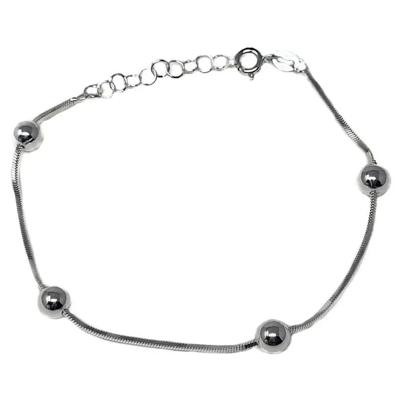 Pulsera plata Ley 925m cola de topo cuadrada 18cm. combinada bolas ci
