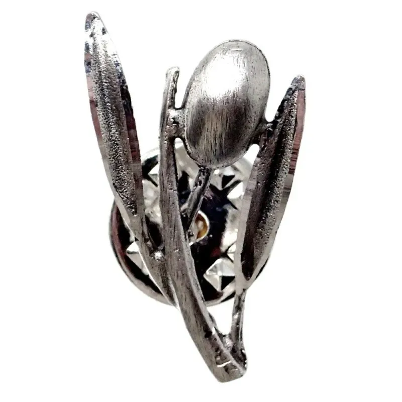 Pin plata Ley 925m rama olivo 25mm.hojas aceituna detalles tallados