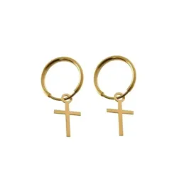 Pendientes plata Ley 925m chapados oro aros 11mm. diámetro interior cruz lisa colgando