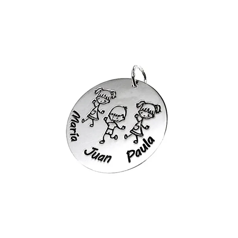 Colgante plata Ley 925m disco 28mm. niños nombres personalizados oxidado