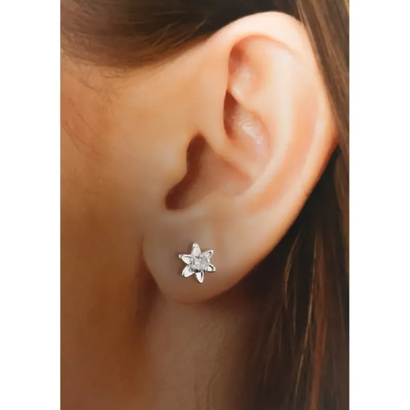 Pendientes plata Ley 925m mujer 10 mm. flor circonita centro presión