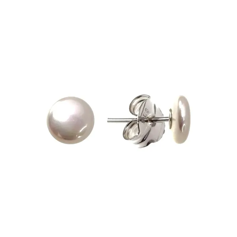 Pendientes plata Ley 925m perla shell plana 8mm. [AB1369]