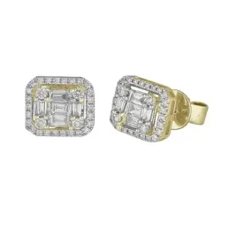 Pendientes oro 18k mujer 8 mm. combinada 60 diamantes brillantes bagu