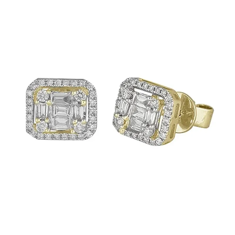 Pendientes oro 18k mujer 8 mm. combinada 60 diamantes brillantes bagu