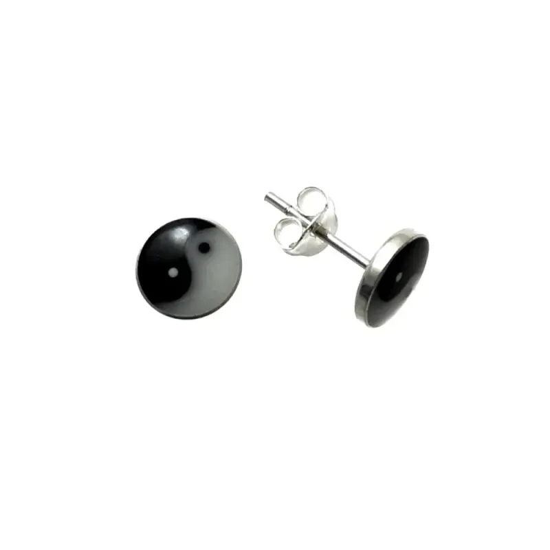 Pendientes plata Ley 925m símbolo yin yang 8mm. cierre presión
