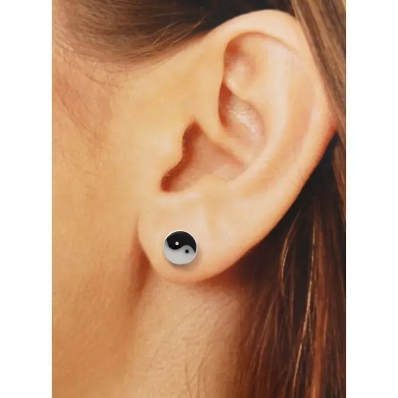 Pendientes plata Ley 925m símbolo yin yang 8mm. cierre presión