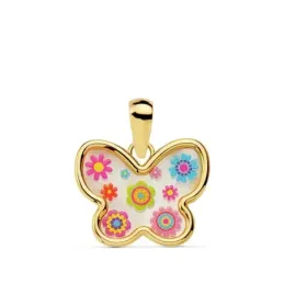 Colgante oro 18k mariposa 14mm. nácar flores colores mujer