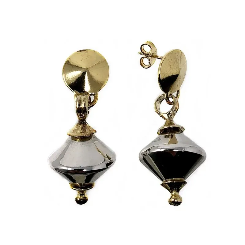 Pendientes bisutería metal largos dorados 39mm. bicono [AB5093]