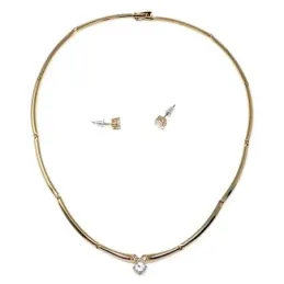 Juego metal dorado gargantilla 40cm. pendientes circonita  [AB9128]