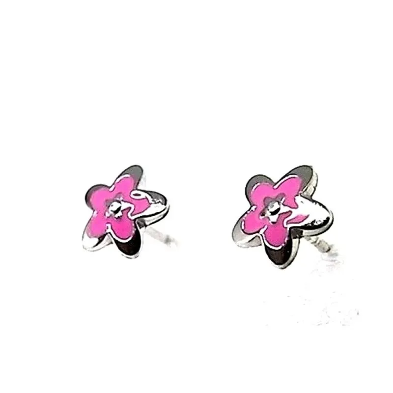 Pendientes plata ley 925m flor rosa esmaltada [AB0639]