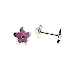 Pendientes plata ley 925m flor rosa esmaltada [AB0639]