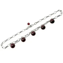 Gargantilla plata Ley 925m 45cm. rodiada bolas burdeos [AB5122]