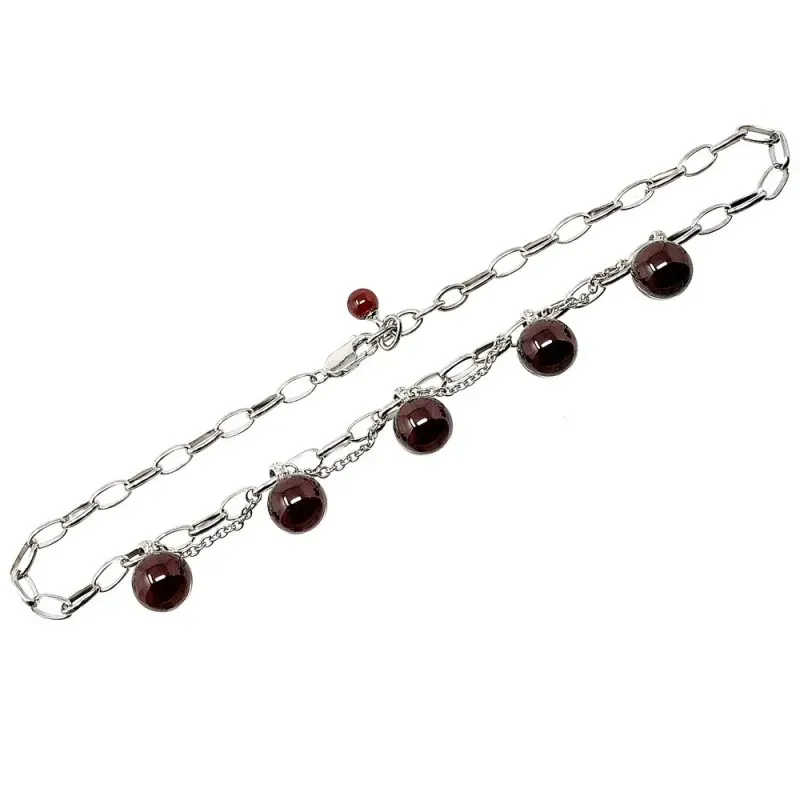 Gargantilla plata Ley 925m 45cm. rodiada bolas burdeos [AB5122]