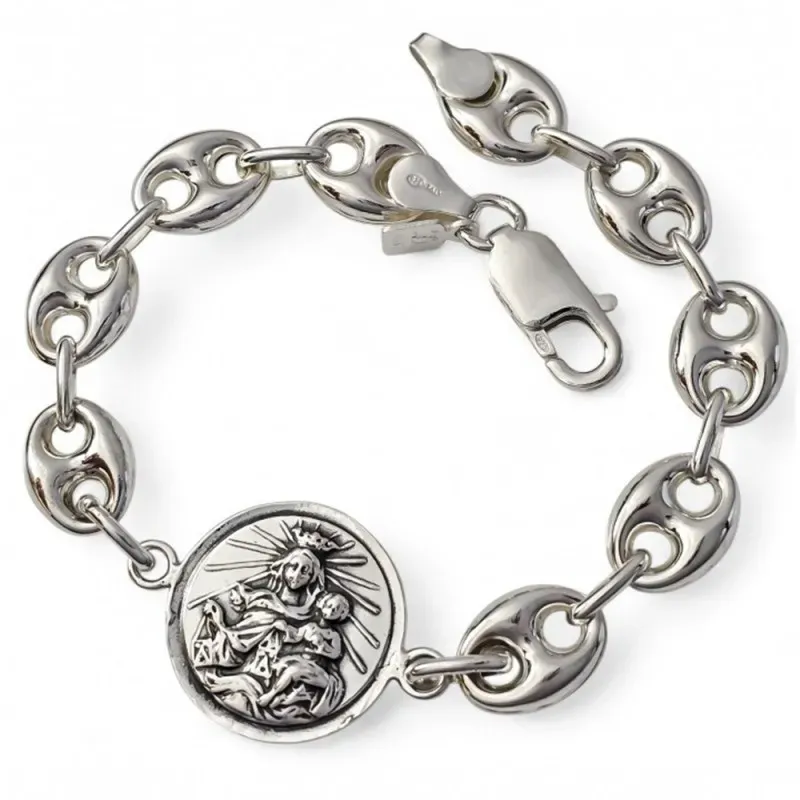 Escapulario Virgen del Carmen Sagrado Corazón de Jesús Pulsera Plata