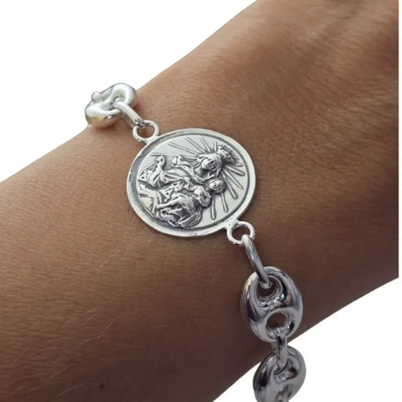 Escapulario Virgen del Carmen Sagrado Corazón de Jesús Pulsera Plata