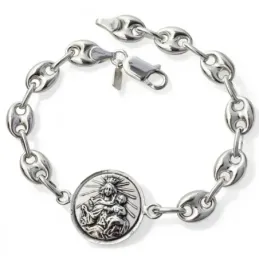 Escapulario Virgen del Carmen Sagrado Corazón de Jesús Pulsera Plata