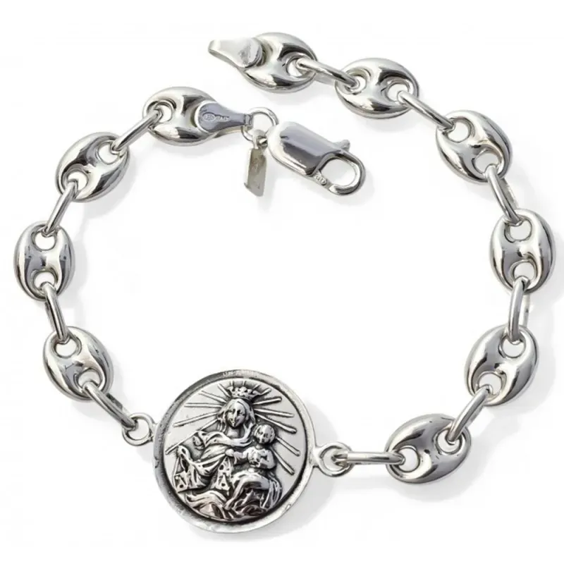 Escapulario Virgen del Carmen Sagrado Corazón de Jesús Pulsera Plata