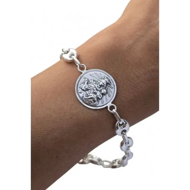 Escapulario Virgen del Carmen Sagrado Corazón de Jesús Pulsera Plata