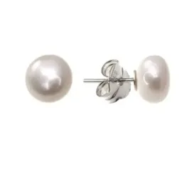 Pendientes plata Ley 925m casquilla perla botón 10mm. [AB1207]