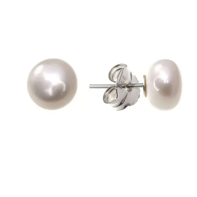 Pendientes plata Ley 925m casquilla perla botón 10mm. [AB1207]
