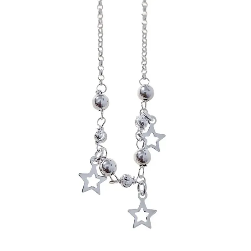 Tobillera en Plata de Ley 925m de 22 cm. cadena rolo con estrellas ca