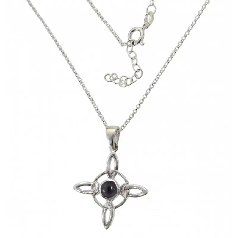 Nudo de Bruja Gargantilla Plata Ley 925m 42 cm. piedra onix de 5 mm.