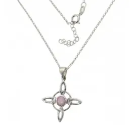 Nudo de Bruja Gargantilla Plata Ley 925m 42 cm. piedra cuarzo rosa de