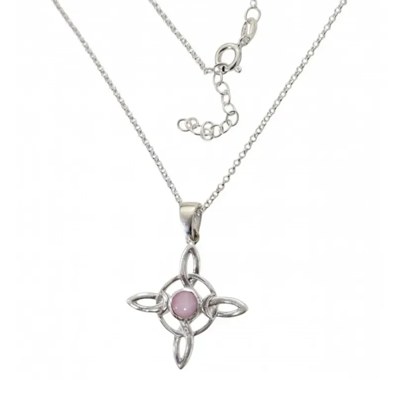 Nudo de Bruja Gargantilla Plata Ley 925m 42 cm. piedra cuarzo rosa de