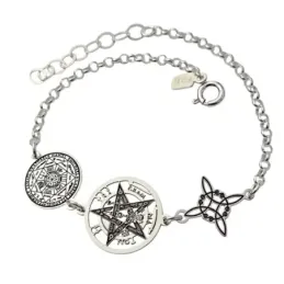Pulsera Triple Protección en Plata de Ley 925m de 17 cm. Nudo de Bruj