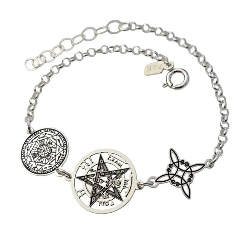 Pulsera Triple Protección en Plata de Ley 925m de 17 cm. Nudo de Bruj