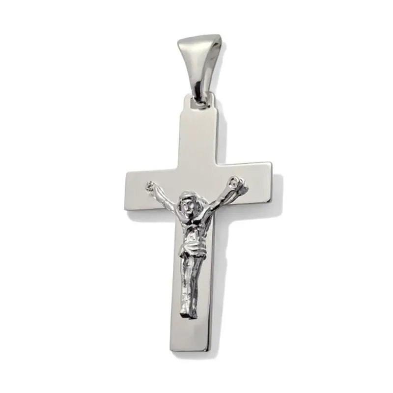 Cruz con Cristo Colgante en Plata de Ley 925m de 33 mm. lisa