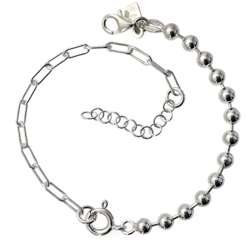 Pulsera Plata Ley 925m de 18 cm. forzada alargada combinada bolas lis