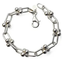 Pulsera Plata Ley 925m de 19 cm. eslabones estribos con bolas de 5 mm