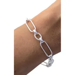 Pulsera en Plata Ley 925m de 19 cm. asas huecas rectangulares 18.5 mm