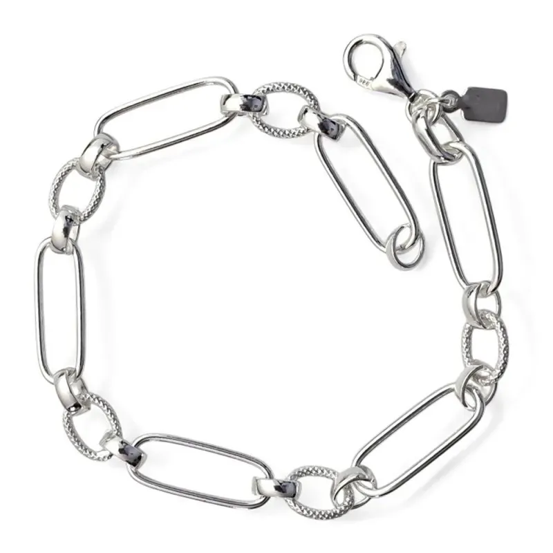 Pulsera en Plata Ley 925m de 19 cm. asas huecas rectangulares 18.5 mm
