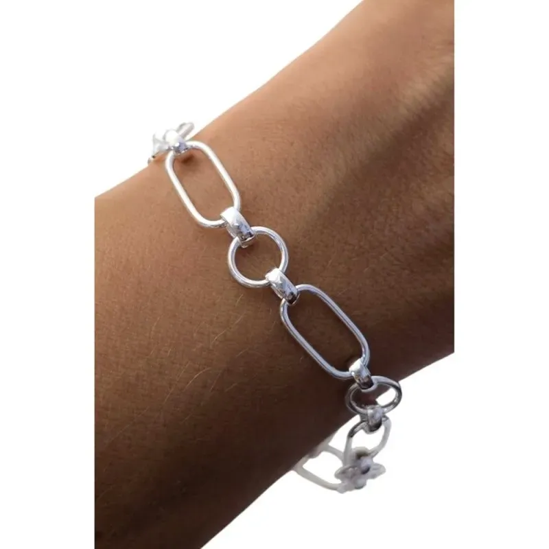 Pulsera Plata de Ley 925m con 19 cm. asas huecas ovaladas de 16 x 7 m