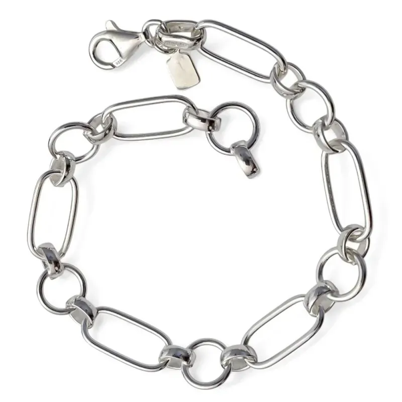 Pulsera Plata de Ley 925m con 19 cm. asas huecas ovaladas de 16 x 7 m