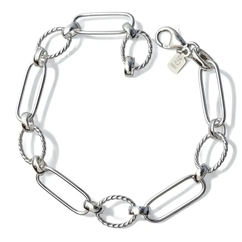 Pulsera Plata de Ley 925m con 19 cm. asas huecas rectangulares de 19