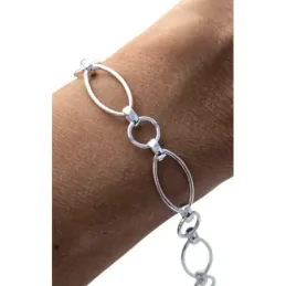 Pulsera Plata Ley 925m de 18.5 cm. asas huecas ovaladas 20 x 10 mm. c