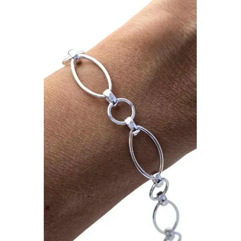Pulsera Plata Ley 925m de 18.5 cm. asas huecas ovaladas 20 x 10 mm. c