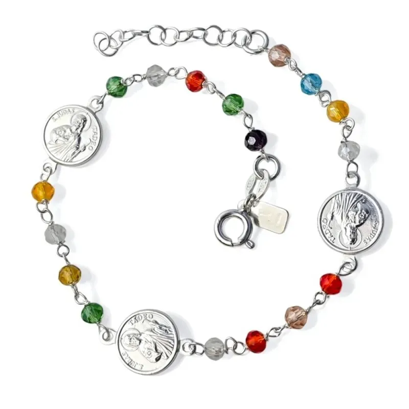 San Judas Tadeo pulsera en Plata de Ley 925m de 18 cm. con piedras co