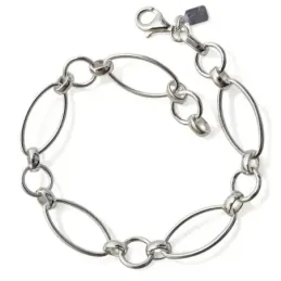 Pulsera Plata Ley 925m de 18.5 cm. asas huecas ovaladas 20 x 10 mm. c