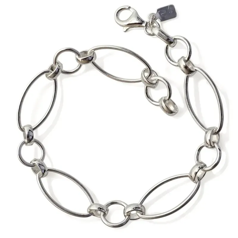 Pulsera Plata Ley 925m de 18.5 cm. asas huecas ovaladas 20 x 10 mm. c