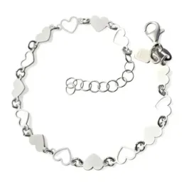 Pulsera en Plata Ley 925m de 16 cm. con corazones lisos y calados de