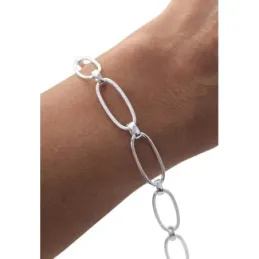 Pulsera en Plata de Ley 925m con 19 cm. asas huecas ovaladas con dibu
