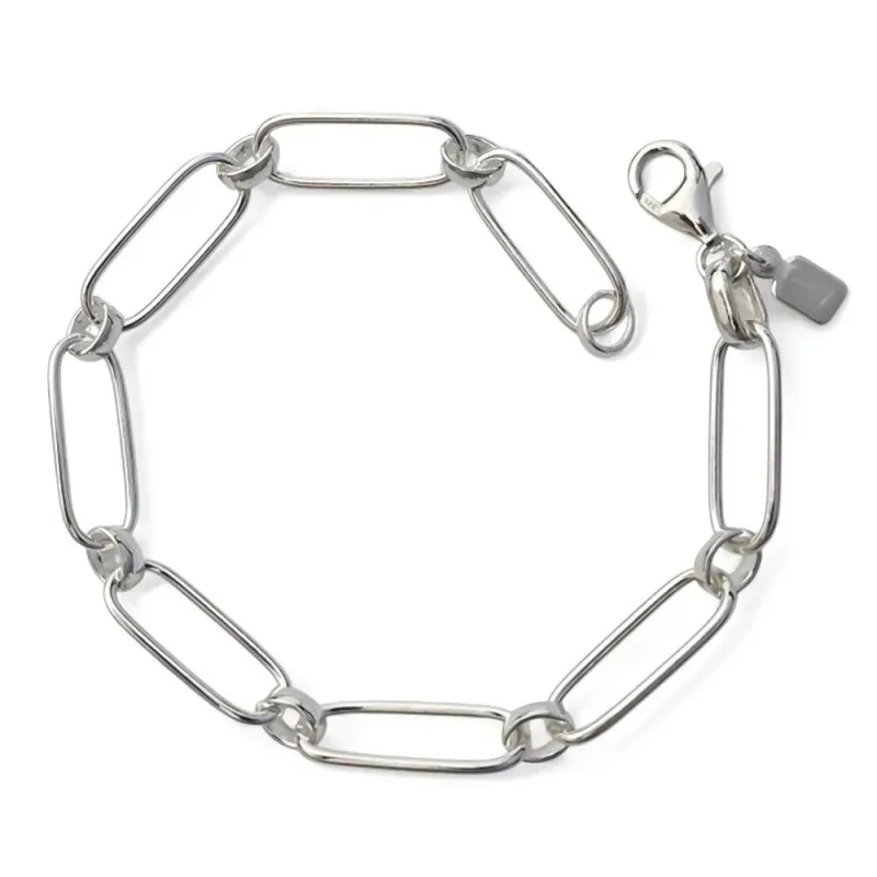 Pulsera en Plata de Ley 925m con 18 cm. asas huecas ovaladas de 19 mm