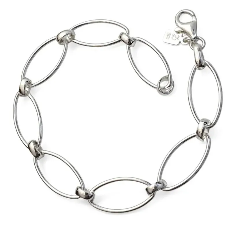 Pulsera en Plata de Ley 925m con 18.5 cm. asas huecas ovaladas de 20