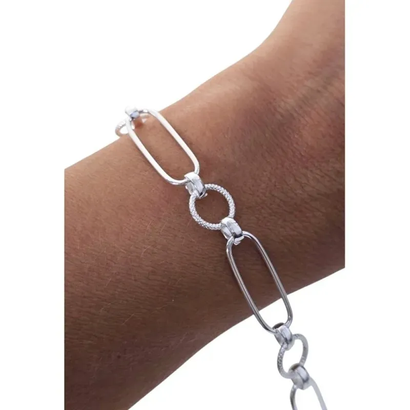 Pulsera en Plata de Ley 925m con 19 cm. asas ovaladas de 23 mm. combi
