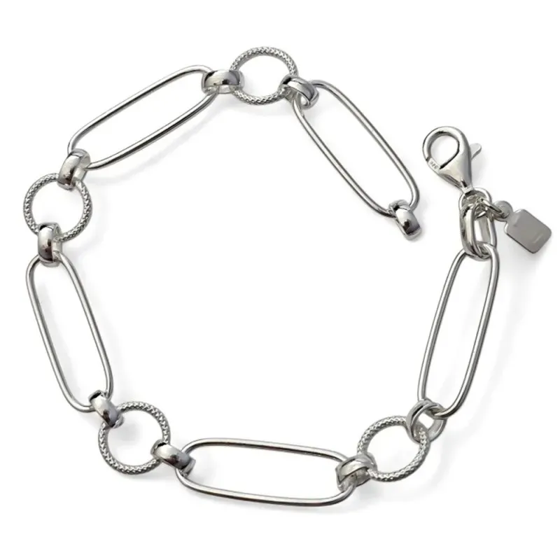 Pulsera en Plata de Ley 925m con 19 cm. asas ovaladas de 23 mm. combi
