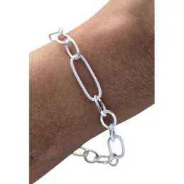 Pulsera en Plata de Ley 925m con asas lisas de 10 mm. combinadas oval